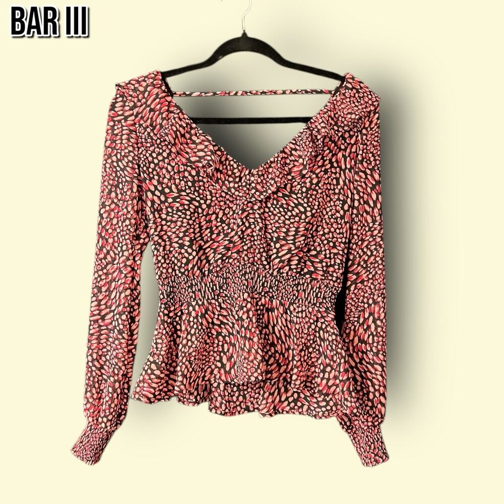 Preowned EUC Bar III Women's Ruffle Smocked Peplum Blouse Top– XS